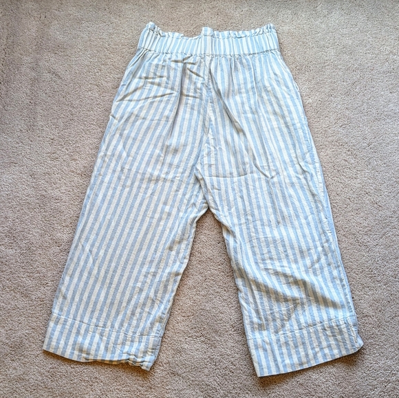Madewell Blue/White Stripe Tie Waist Pull On Cropped Wide Leg Pants, Size L - Picture 4 of 5